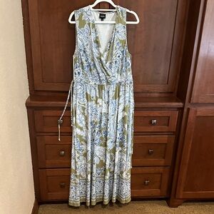 Ulla Popken Olive and White Patterned Maxi Dress